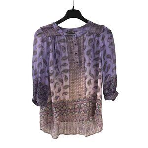 Gypsy 05 Purple Multicolor Paisley Silk Blouse Size M Popover Boho Festival